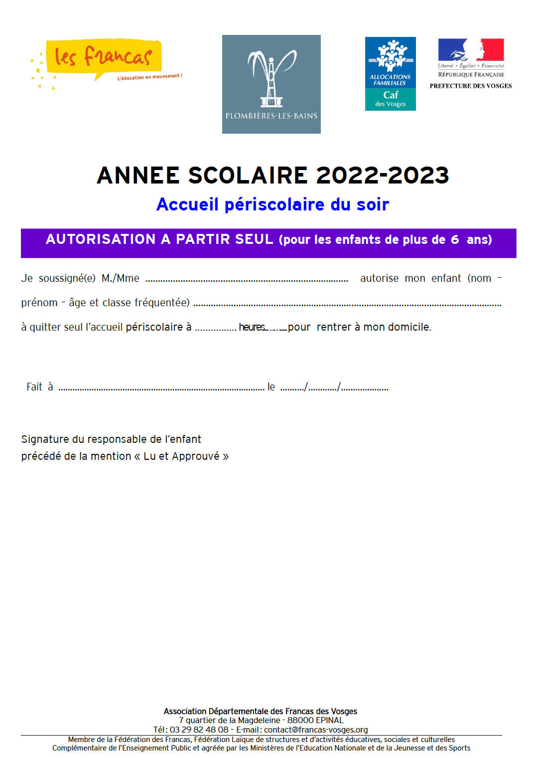 Autorisation partir seul 2022-23