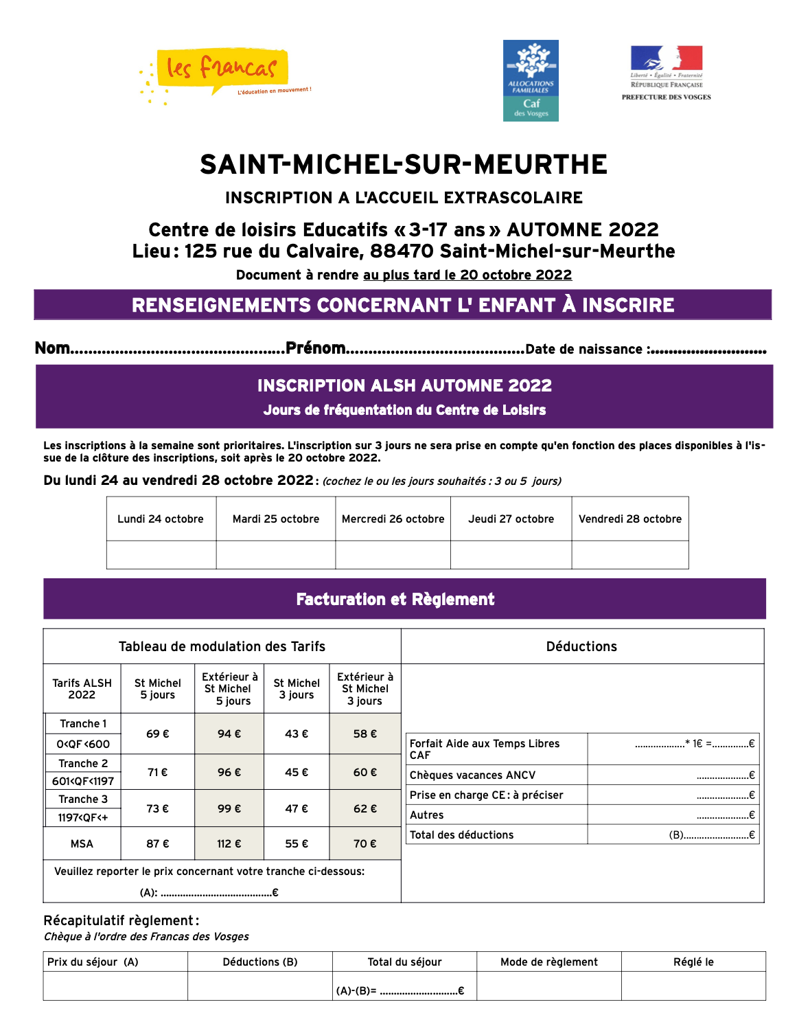 Document inscription Automne 2022 Saint-Michel-sur-Meurthe
