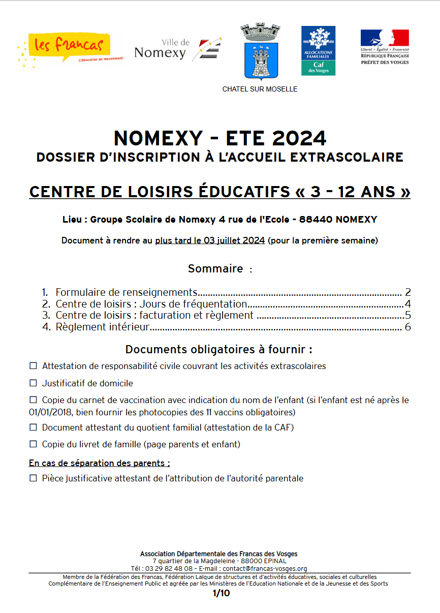 Dossier inscription Nomexy ete 24