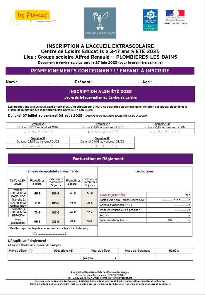 Document inscription ALSH ete 2025 Plombières-les-Bains