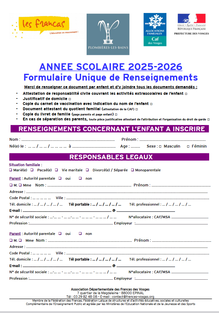 Formulaire unique de renseignements 25-26 PLB