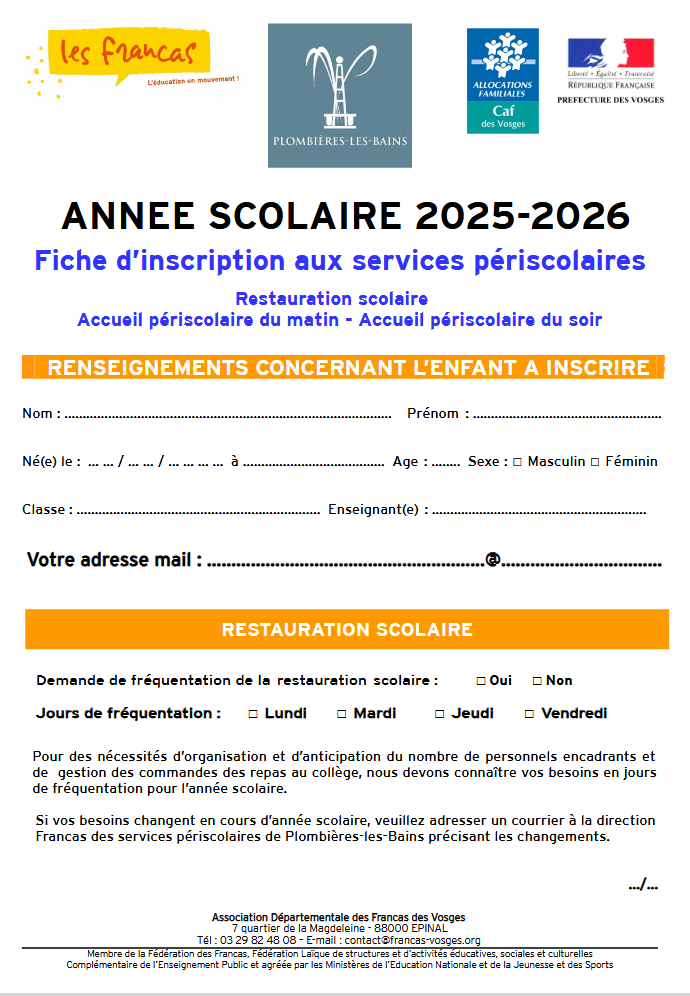 Fiche inscription Periscolaire PLB 25-26
