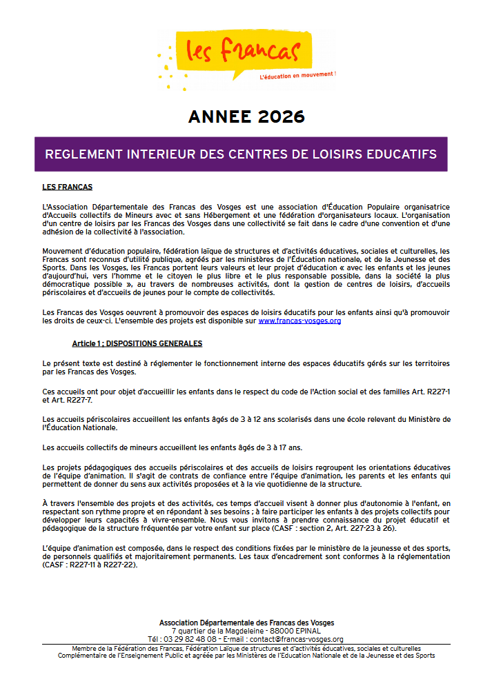 Réglement intérieur Saint Michel sur Meurthe 2026