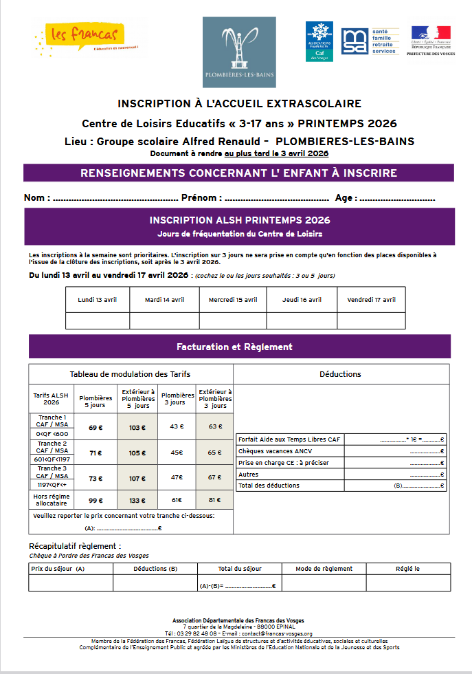 Fiche inscription ALSH Printemps 26 PLB